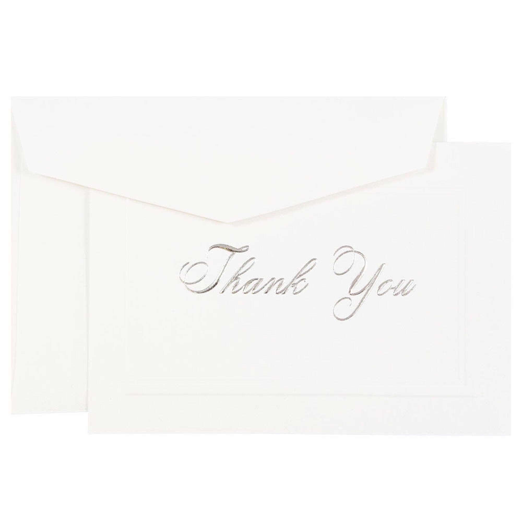 JAM Paper 4.875" x 3.375" Bright White with Silver Script Thank You Cards & Envelopes Set